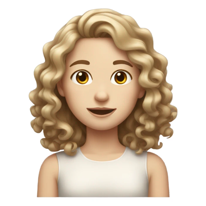 pale girl curly/ wavy brown shoulder length hair  sticker