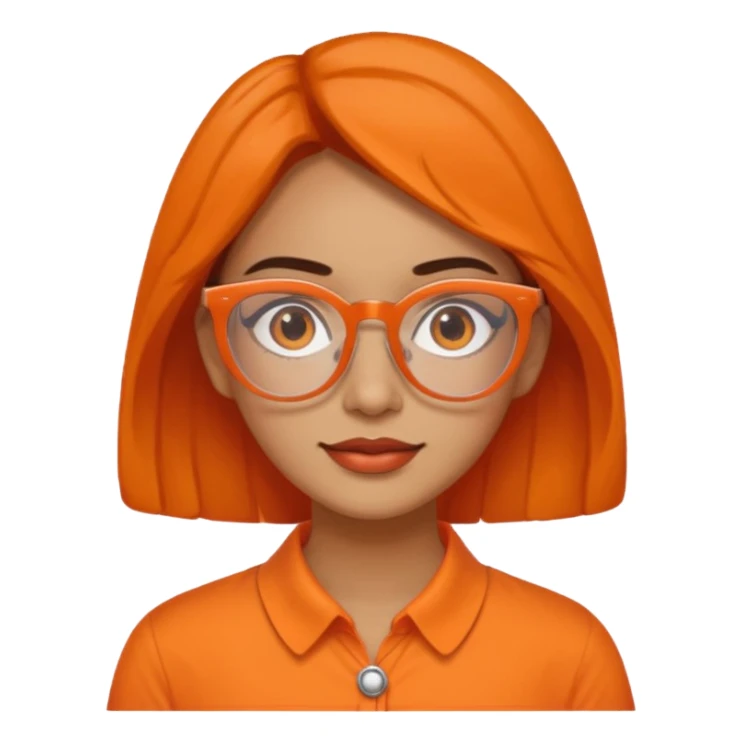 hispanic woman with  orange sectacles and orange blouse  with a collar sticker