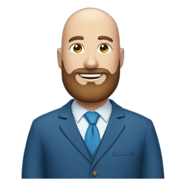 blue eyes fat smiling bald man with a long brown beard in a blue suit sticker