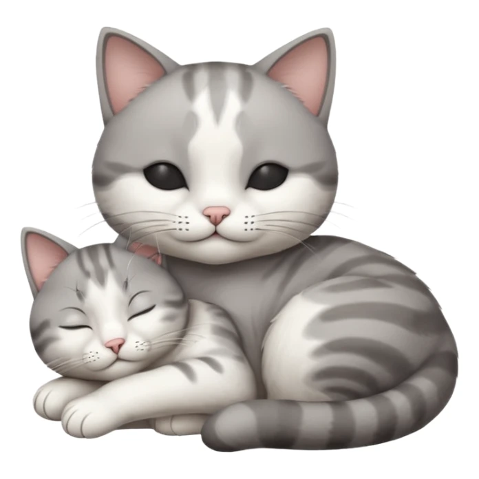 1 grey and white small cat with its eyes closed lying down leaning on its elbow with its paw curled under his head holding it up sticker