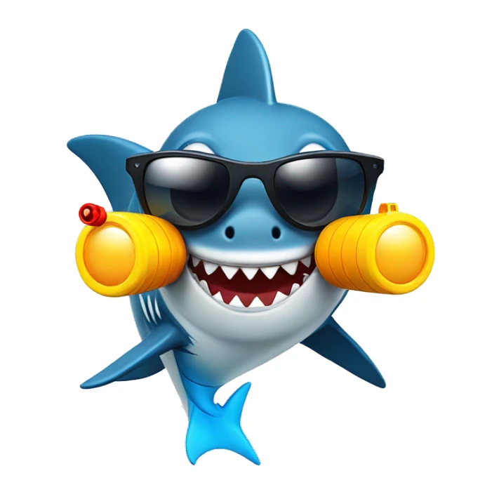 Shark with water gun and sun glasses sticker
