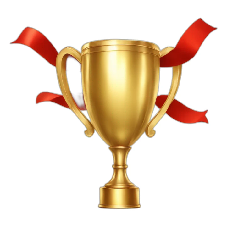 golden football cup with two red ribbons sticker