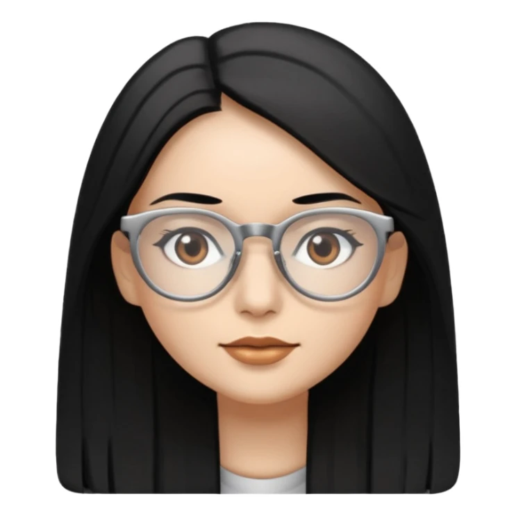 Cabelo preto liso olhos castanho cor da pele prata óculos mulher cabelos compridos sticker