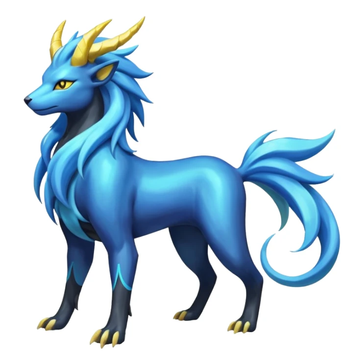 Shiny colorful iridescent long-curved-horned legendary majestic Suicune-Electrike-Manectric-Luxray-Fakémon-fusion-animal-creature, full body  sticker