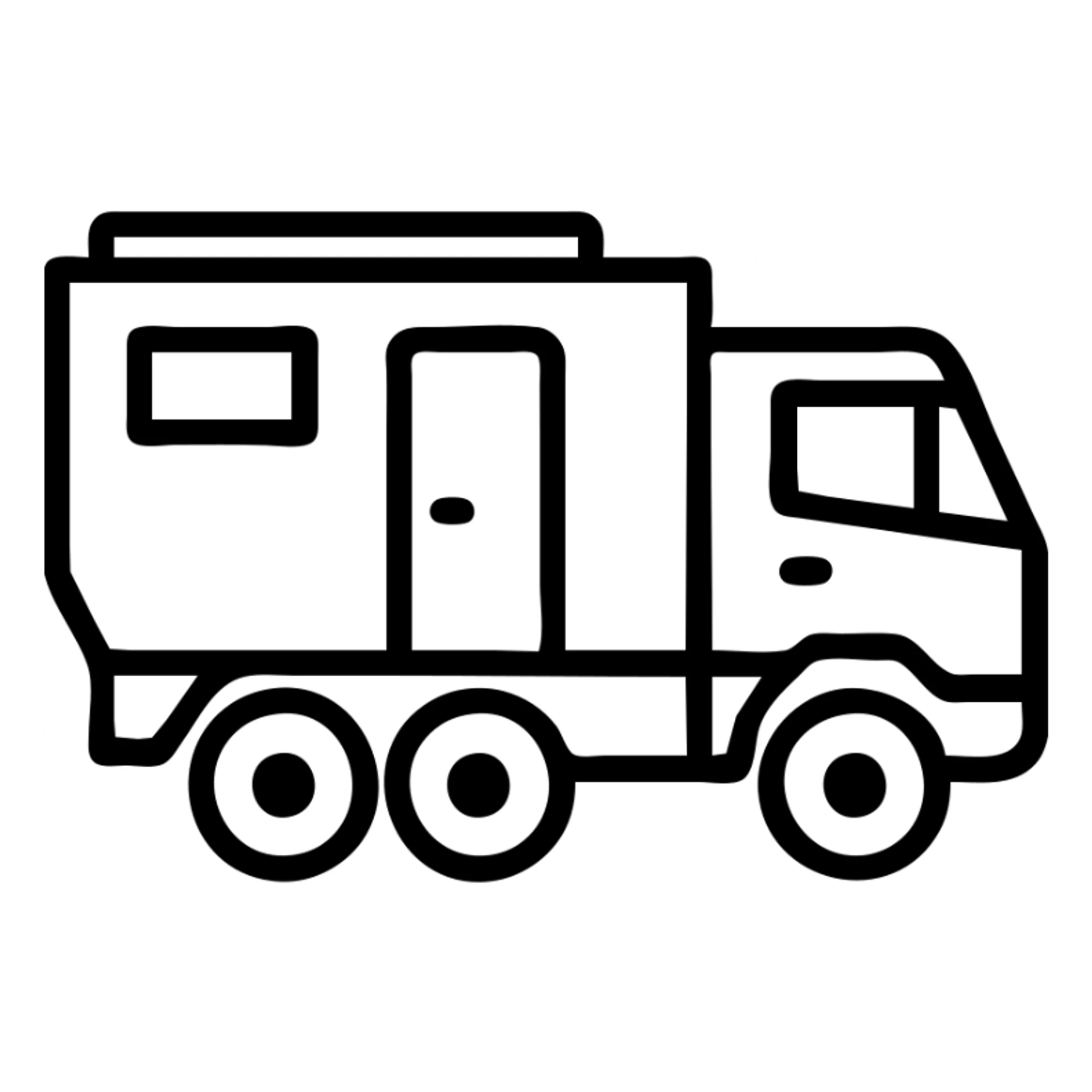 outlined icon of European expedition truck, modern style, no text sticker