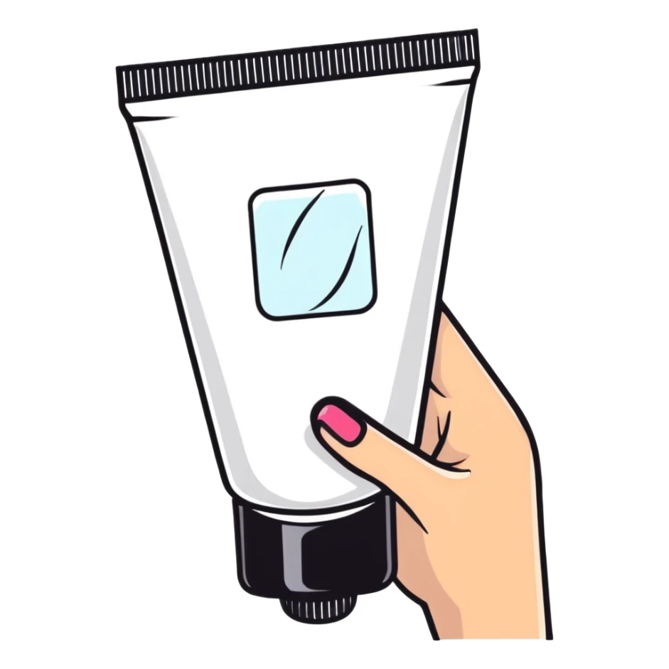 hand holding a beauty cream tube with a measurement mark sticker