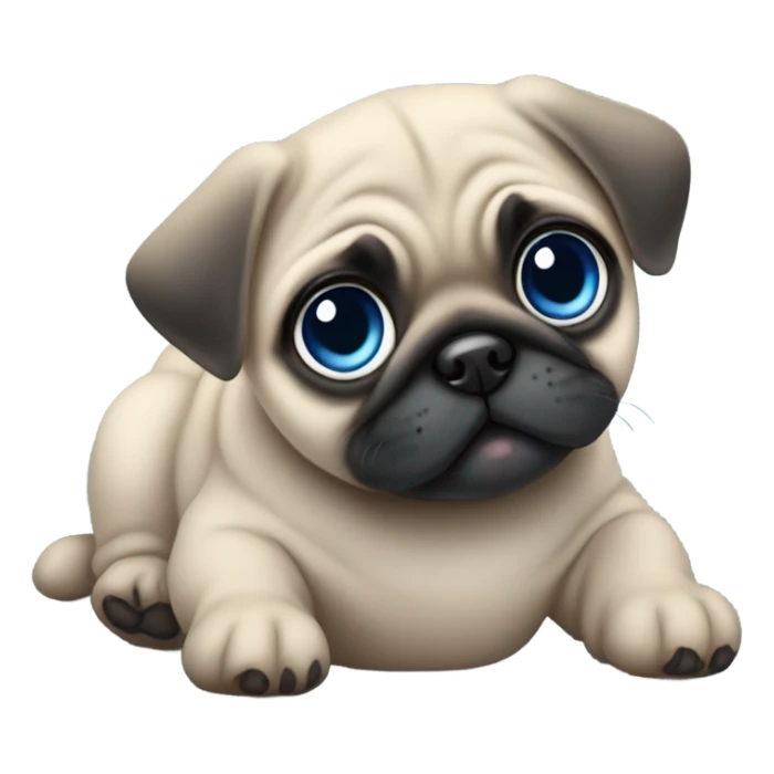 Baby pug with big blue eyes chewing a blue teddy bear  sticker