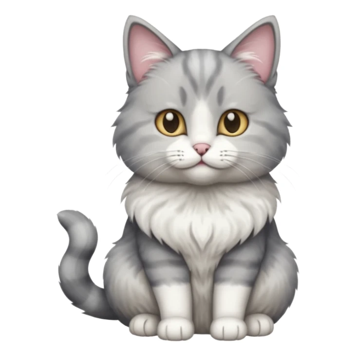 a realistic looking very fluffy grey and white cat sitting up straight sticker