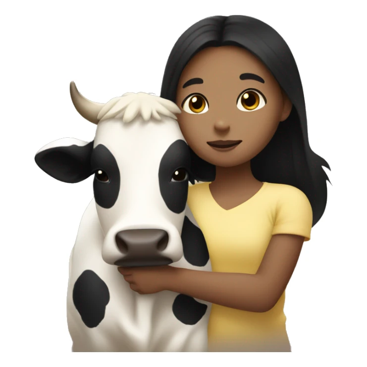Cow hugging a girl with light skin and black hair sticker