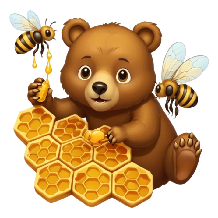 bear eating honeycomb with bees flying around sticker