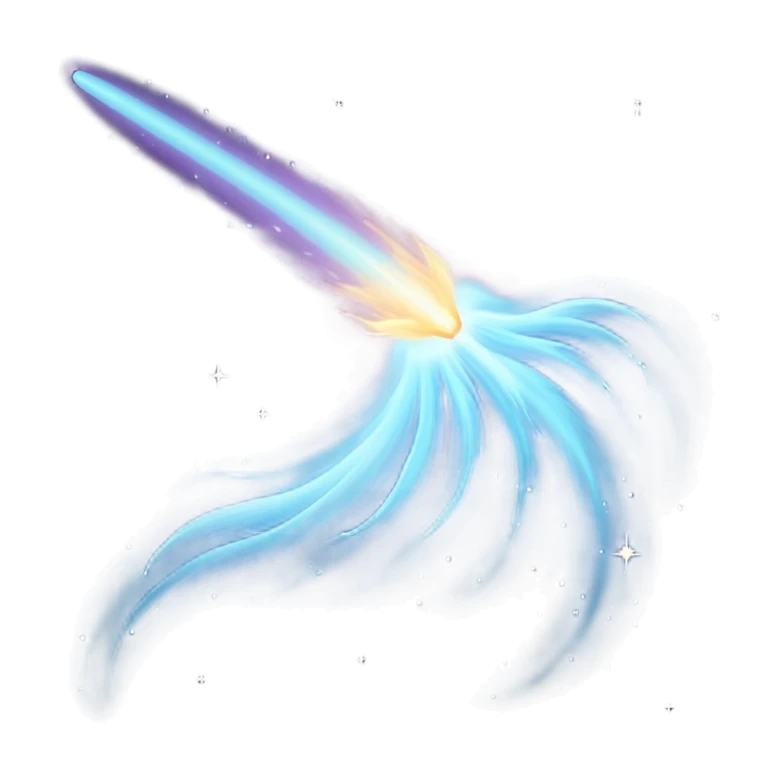  Cinematic Realistic Comet – A breathtaking image of a comet traveling through the cosmos, its icy nucleus releasing a brilliant, sweeping tail of glowing gas and dust. The light of distant stars refracts through the trail, creating a mesmerizing cosmic display. sticker