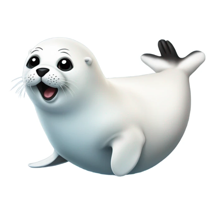 fluffy harp seal happy with flippers up in the air sticker