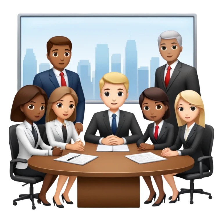 diverse team in business attire discussing at a meeting table sticker