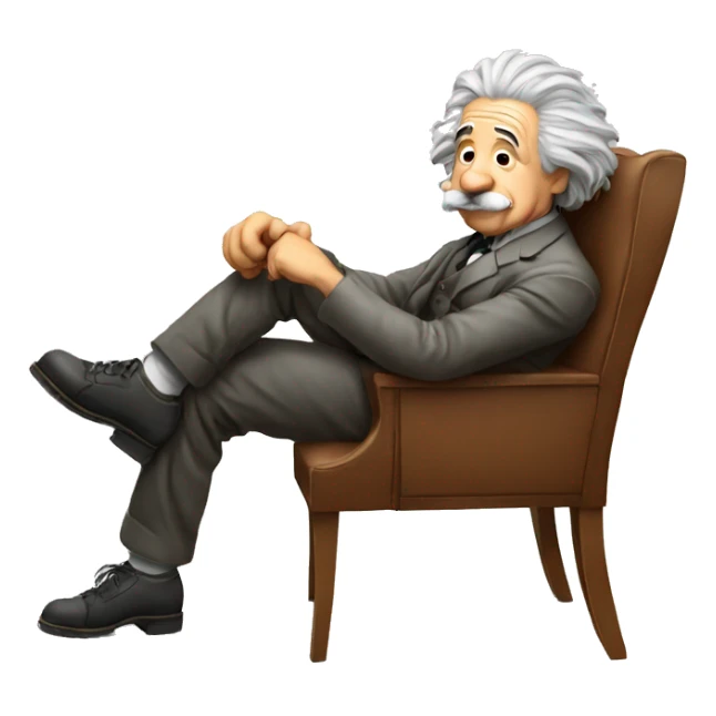 albert einstein sitting on chair and leaning on his fist sticker