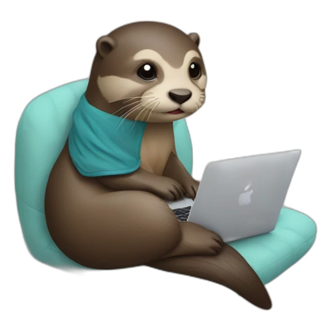 female otter use a macbook while seated against a pillow sticker