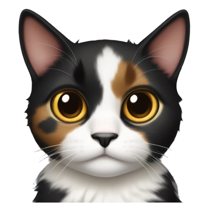 dark calico cat with white chest big eyes a little fluffy sticker