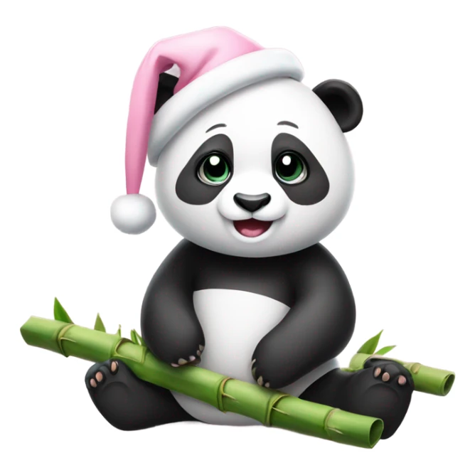 panda with pastel pink christmas hat eating bamboo sticker