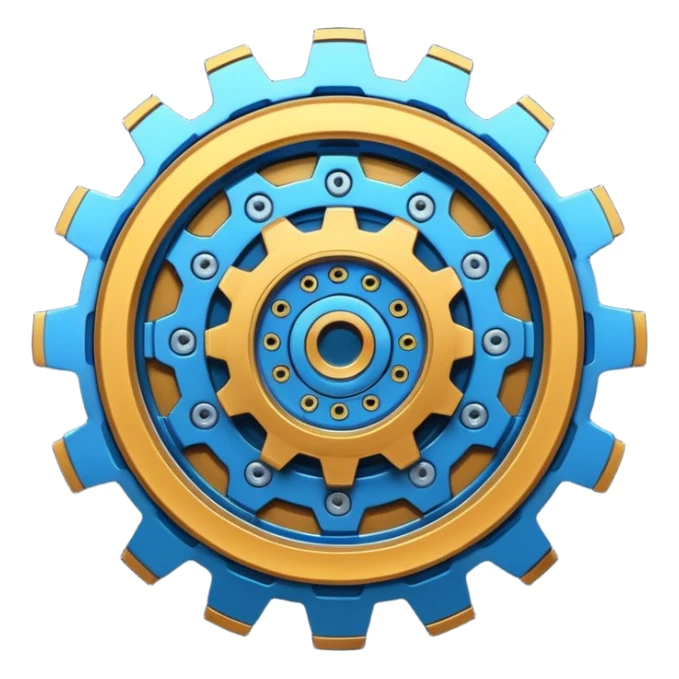 Dynamic futuristic engine emoji with thick metal body, glowing core, rotating parts, modern tech design sticker