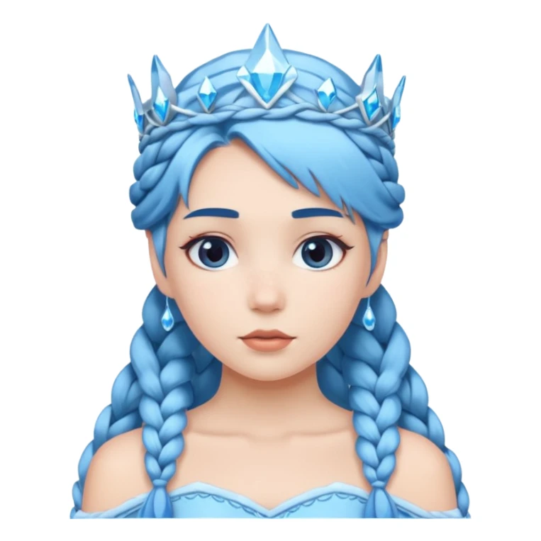 braided hair ice princess with ice crown, blue hair sticker