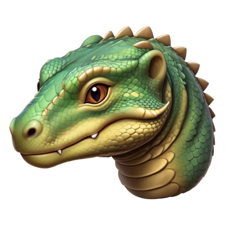 Cinematic Realistic Cute Komodo Dragon Portrait Emoji, Head tilted playfully and inquisitively, featuring a compact, robust build with finely detailed, textured scales in natural earthy hues and a characteristically alert face with bright, curious eyes, rendered with lifelike clarity, high shine, affectionate and surprisingly endearing, styled with a touch of wild charm, soft glowing outline, capturing the essence of a mischievous yet lovable Komodo dragon that seems poised to inch its way out of the screen into your arms! sticker