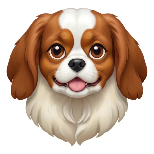 Cinematic Comical Blenheim Cavalier King Charles Spaniel Portrait Emoji, Head tilted dramatically with an exaggeratedly shocked or offended expression, short, silky Blenheim coat with bold chestnut and white patches, wide, expressive brown eyes filled with exaggerated disbelief, Simplified yet hilariously expressive features, highly detailed, glowing with a slightly sassy glow, high shine, dramatic yet playful, stylized with an air of attitude, bright and endearing, soft glowing outline, capturing the essence of a sassy and over-the-top pup, so meme-worthy it feels like it could side-eye its way into internet fame instantly! sticker