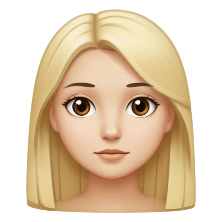 Chica con pelo rubio  y muy liso ojos oscuros y sticker