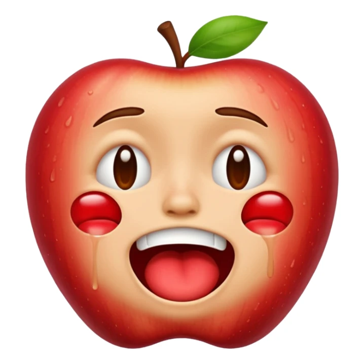 Apple style emoji, laugh crying face but looks exhausted and crazy sticker