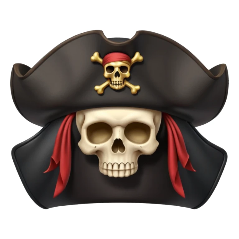 pirate hat object icon, black tricorn hat, skull symbol (no text), 3D cartoon, mobile game icon style, centered, clean background, no text, no watermark
 sticker
