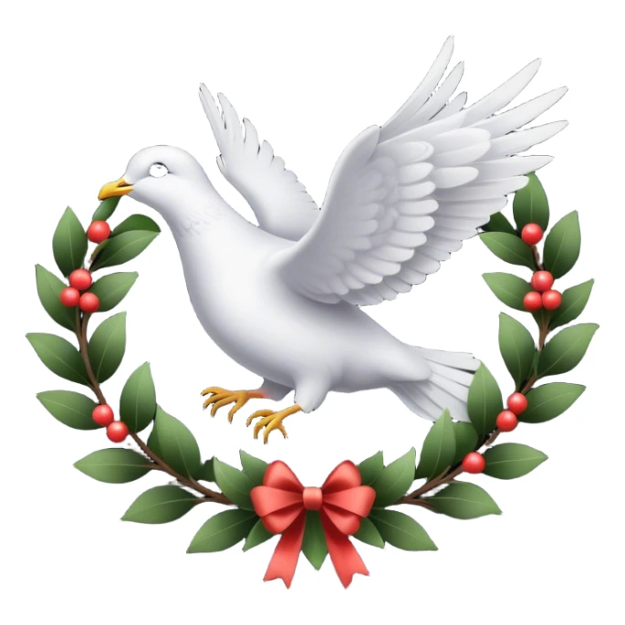 A flying dove with wreath on its beak and black linen background  sticker