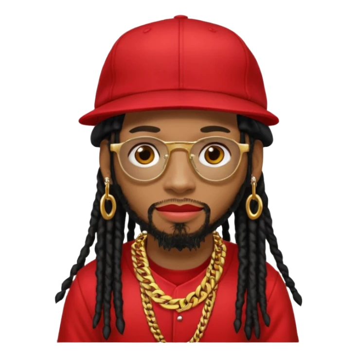 Lil Jon with black dreadlocks, red baseball hat and gold chain  sticker