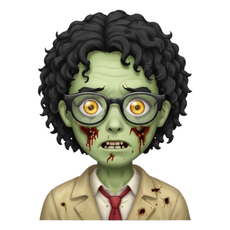 glasses zombie with black curly hair sticker