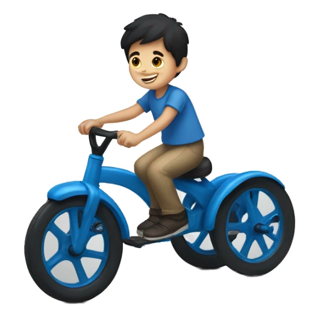 little white boy with dark hair riding blue tricycle  sticker