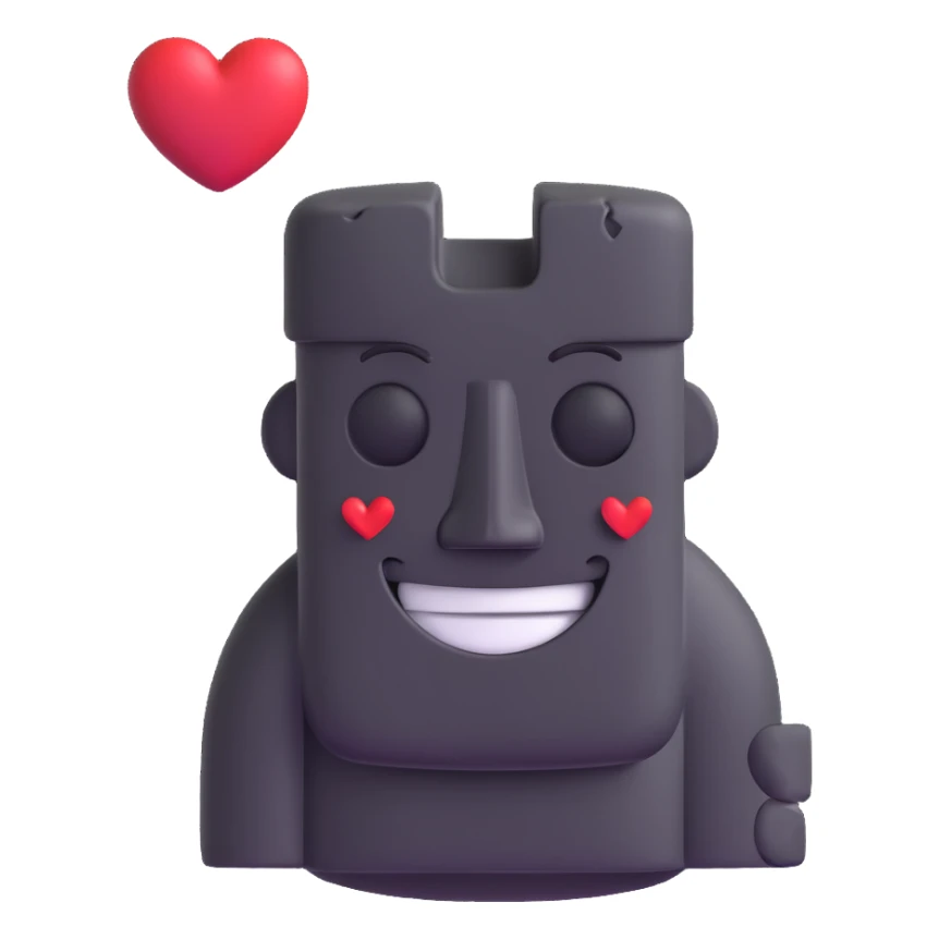 smiling moai emoji with a broken heart next to it sticker