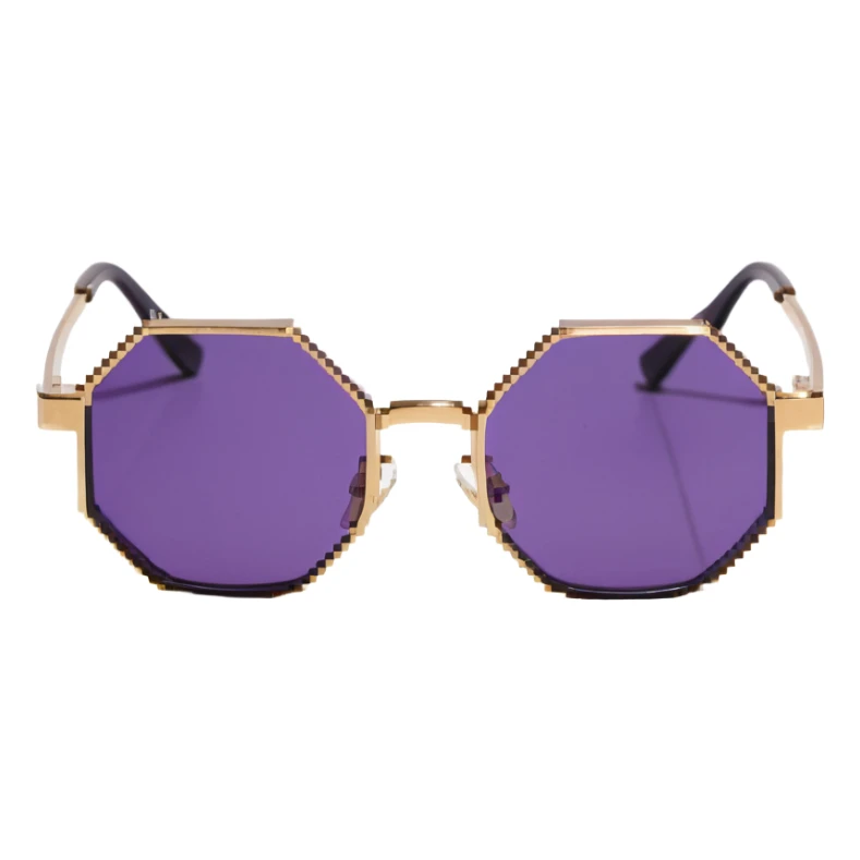 retro 70s octagonal sunglasses with purple lenses and gold frames sticker