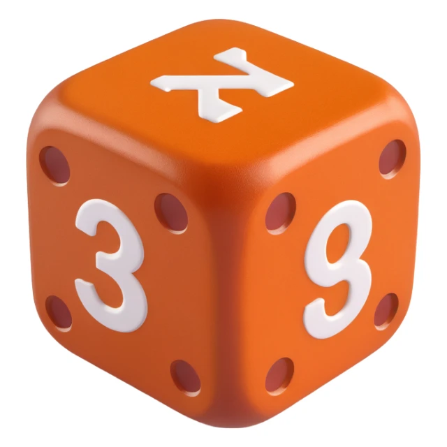 single dice, 3D, brown camel leather, orange embossed numbers, premium style, no text sticker