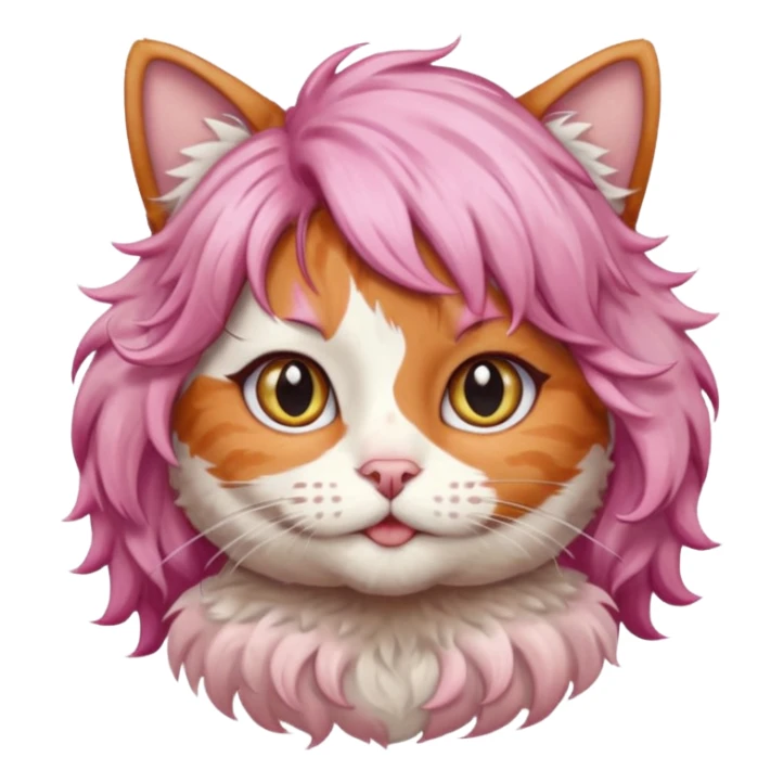 calico cat wear curly short pink hair wig sticker