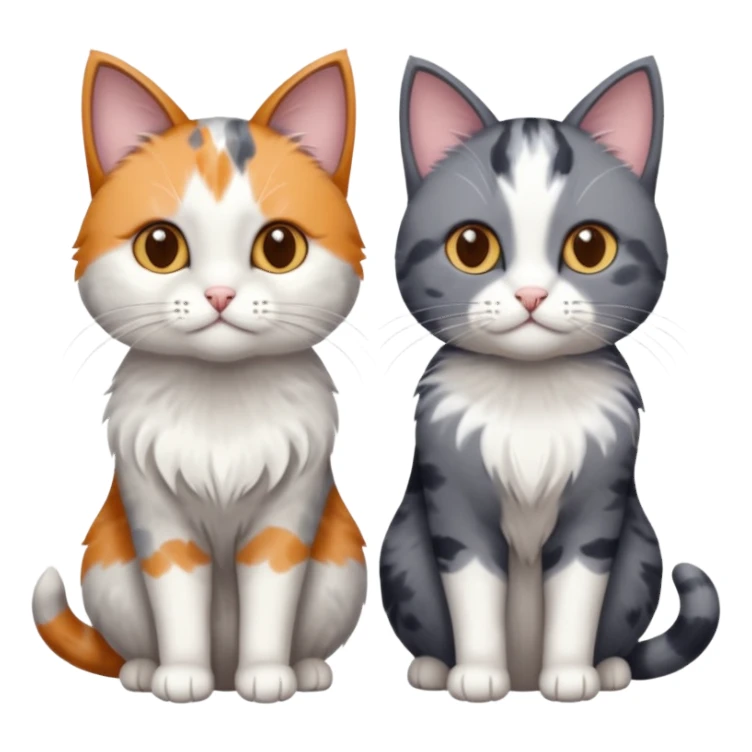 3 different coloured small cats including a dark grey and white, and a patchy calico and a solid grey with only white paws sticker