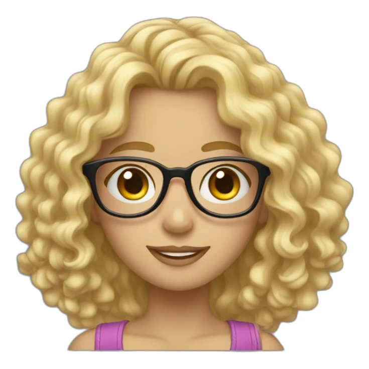 Curly long blonde hair girl with glasses sticker
