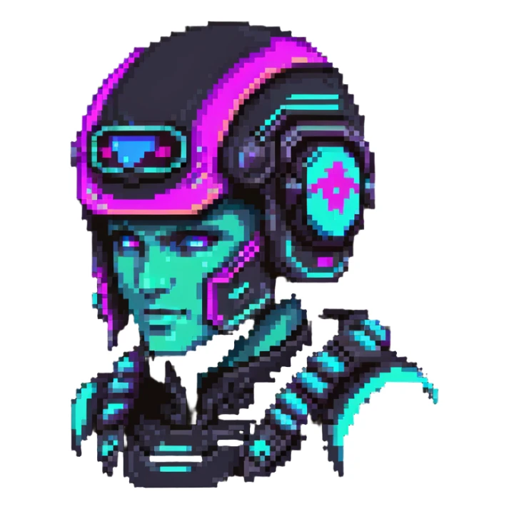 cyberpunk warrior with neon helmet sticker