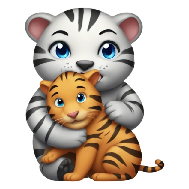 Cute tiger with blue eyes hugging a wombat sticker