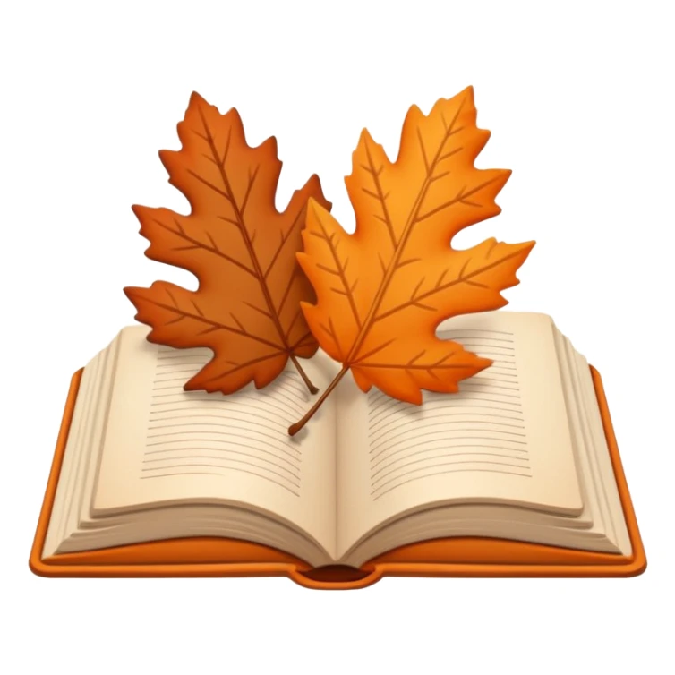 Minimal flat emoji of an open book with autumn leaves around it, cozy fall theme, simple line art, neutral beige background, black outlines, subtle orange and brown accents, clean modern style inspired by Notion graphics, symbolizing a Fall Reading Challenge. sticker