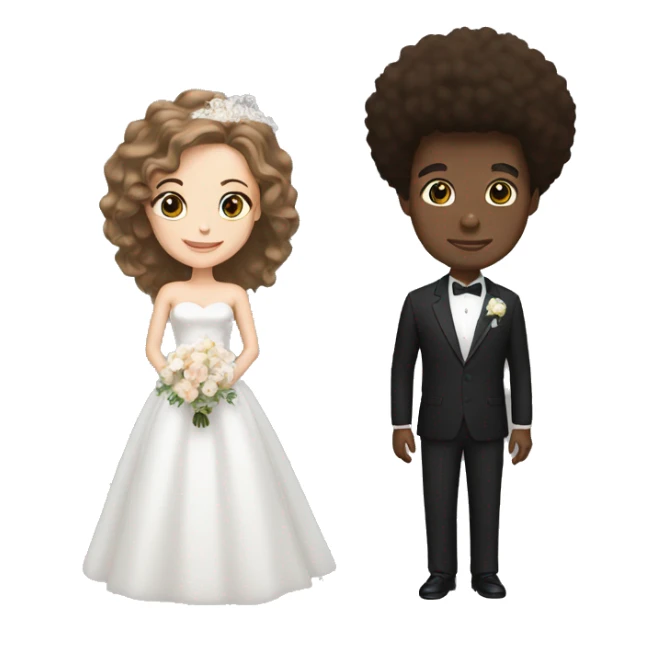 black man, afro hair, white woman, brown hair, wedding sticker