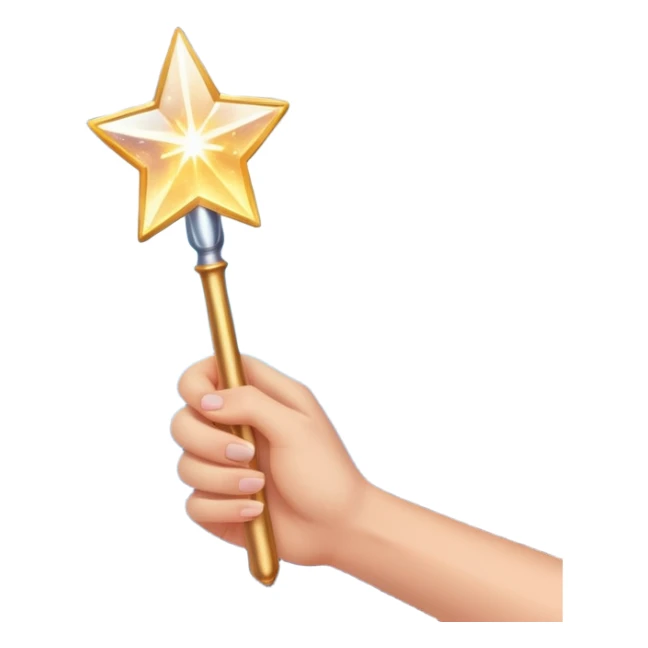 hand holding a glowing magic wand with sparkles and magical glow sticker