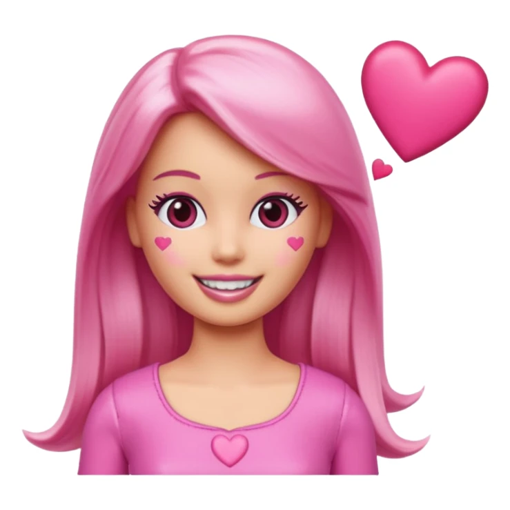 lav en barbie emoji med hjerter istedet for øjne sticker