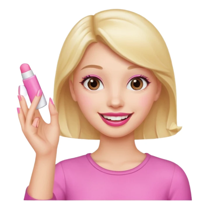girl waving with pink nails, holding pink lip balm sticker