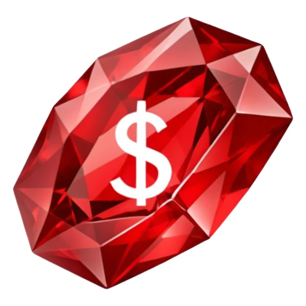 Red crystal with a $ drawn in the center of the crystal. sticker