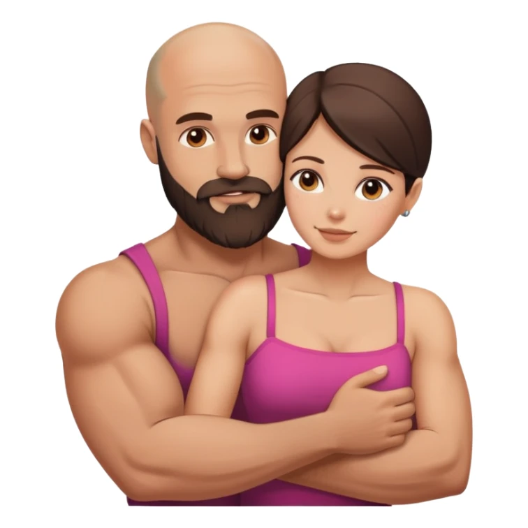 Muscular Bald man with a beard embracing his young beautiful brunette wife sticker
