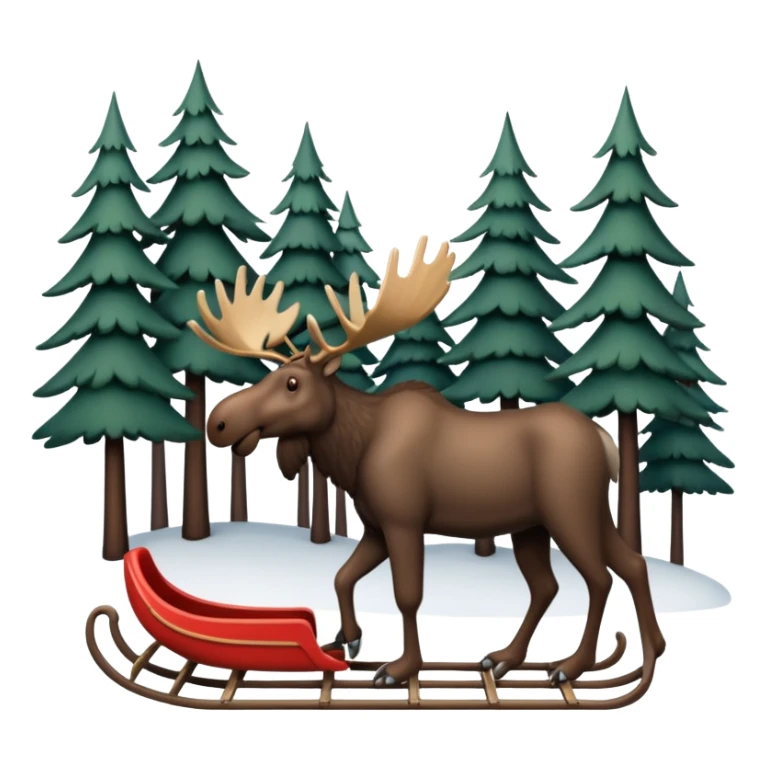 Slede getrokken door een eland in een noors dennenbos sticker