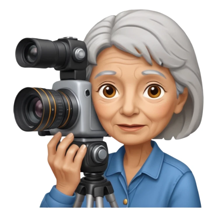 woman cameraman hold a camera, elderly sticker