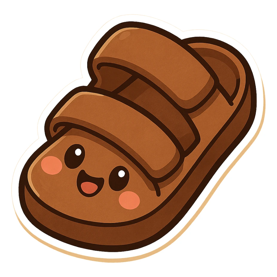 a big brown sandal, playful and bold, cartoon style, chibi stickers style sticker